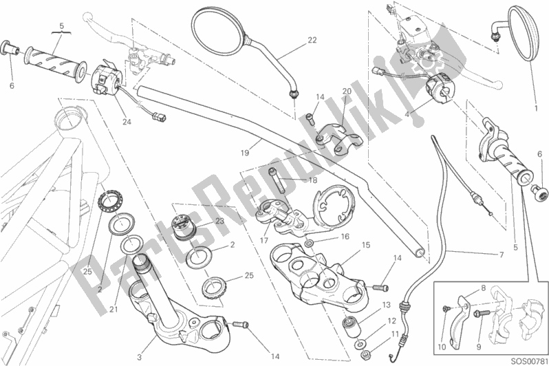 Todas as partes de Guiador E Controles do Ducati Scrambler Sixty2 Thailand USA 400 2018